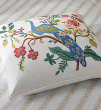 Tracy & Co Embroidered Pillow Cover - Peacock Ivory