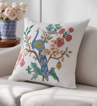 Tracy & Co Embroidered Pillow Cover - Peacock Ivory
