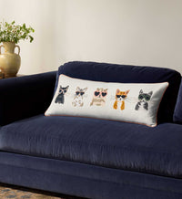 Tracy & Co Cool Cats Embroidered Lumbar Pillow - White
