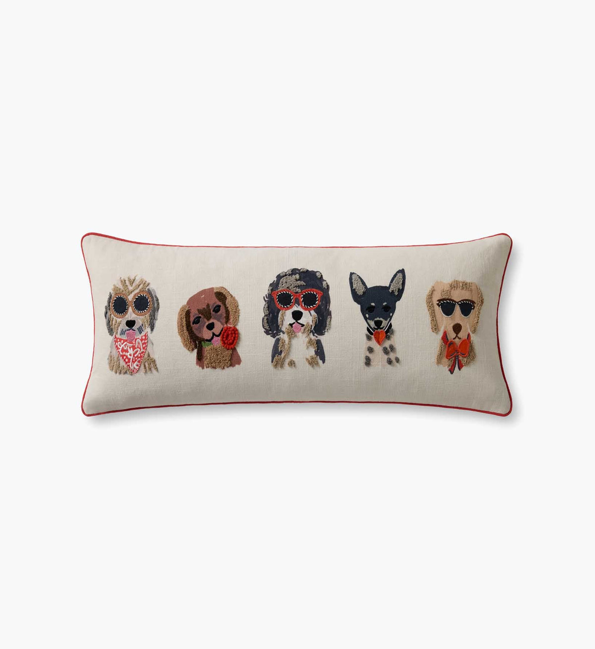 Tracy & Co Hot Dogs Embroidered Lumbar Pillow - White