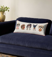 Tracy & Co Hot Dogs Embroidered Lumbar Pillow - White