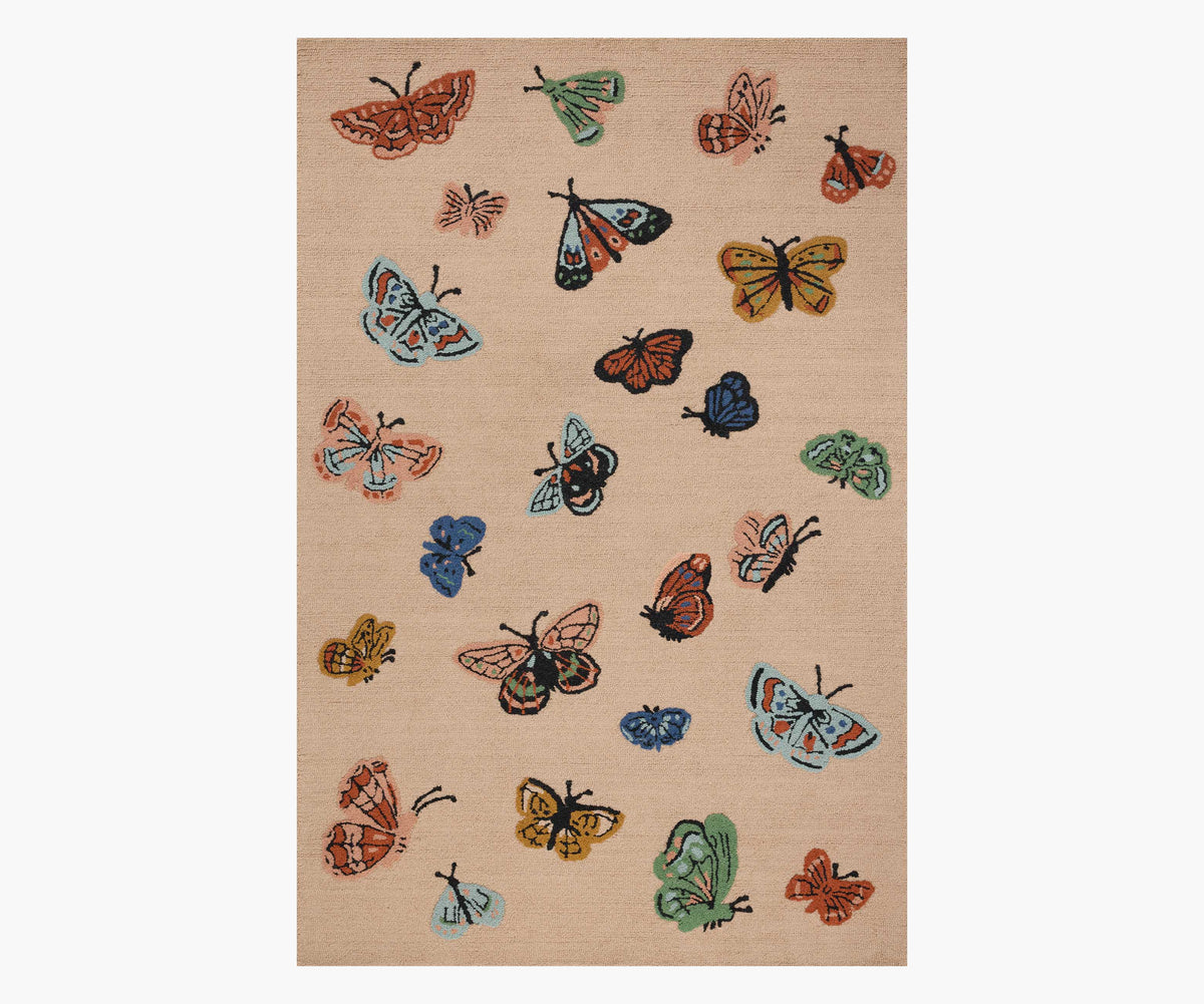 Tracy & Co Highgrove Butterfly House Wool Hooked Rug - Blush