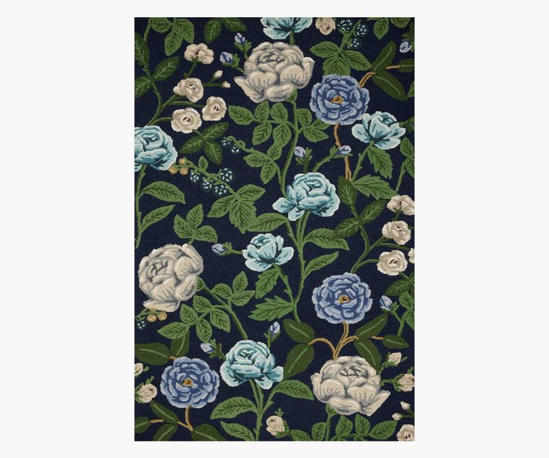 Tracy & Co Highgrove Roses Wool Hooked Rug - Navy