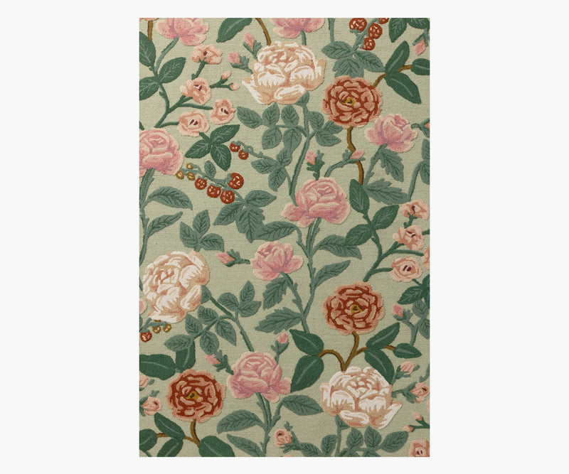 Tracy & Co Highgrove Roses Wool Hooked Rug - Mint