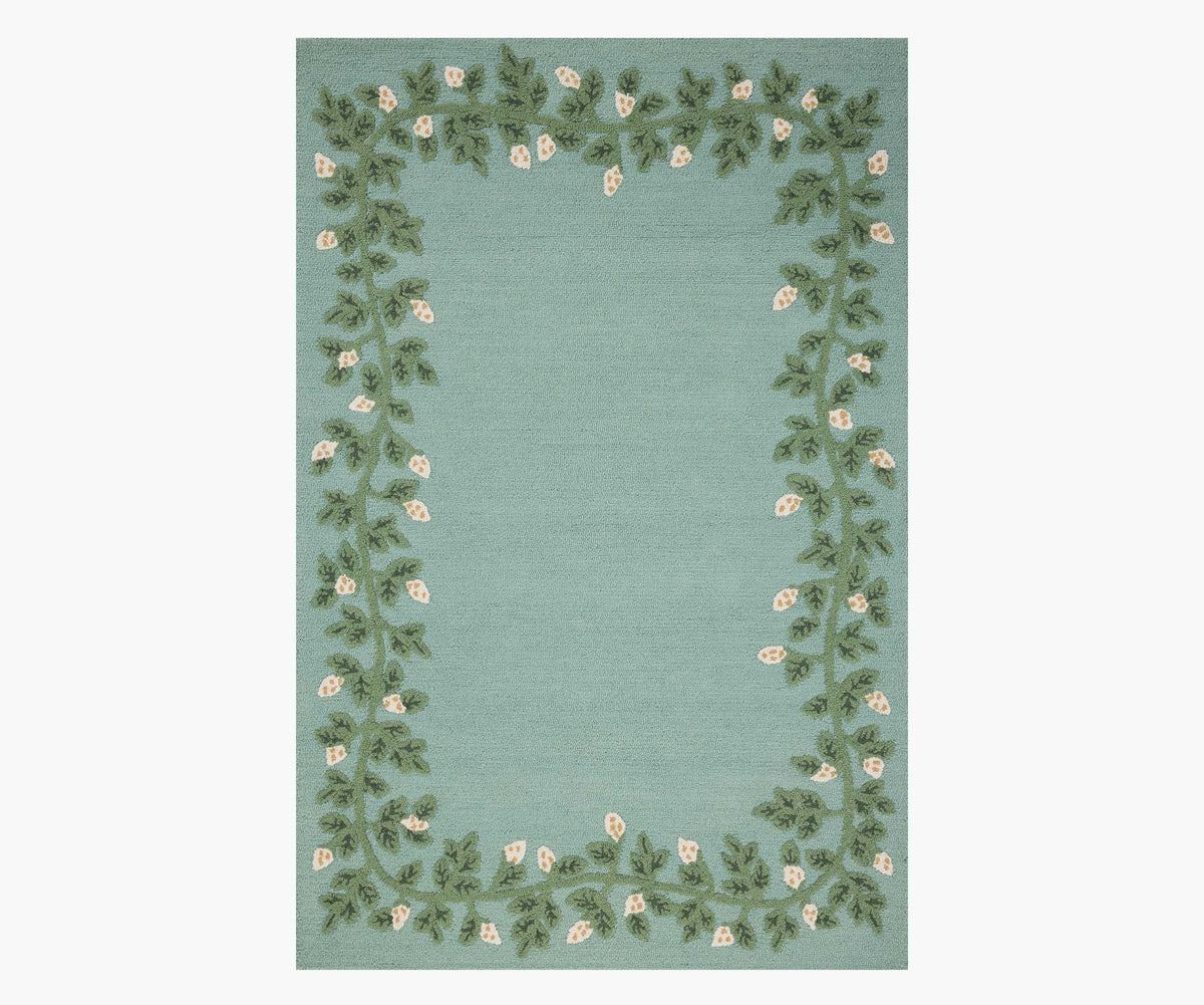 Tracy & Co Highgrove Climbing Vines Wool Hooked Rug - Blue