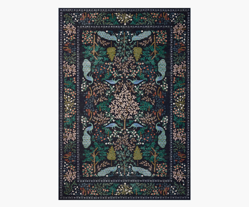 Tracy & Co Canopy Peacock Forest Printed Rug - Charcoal