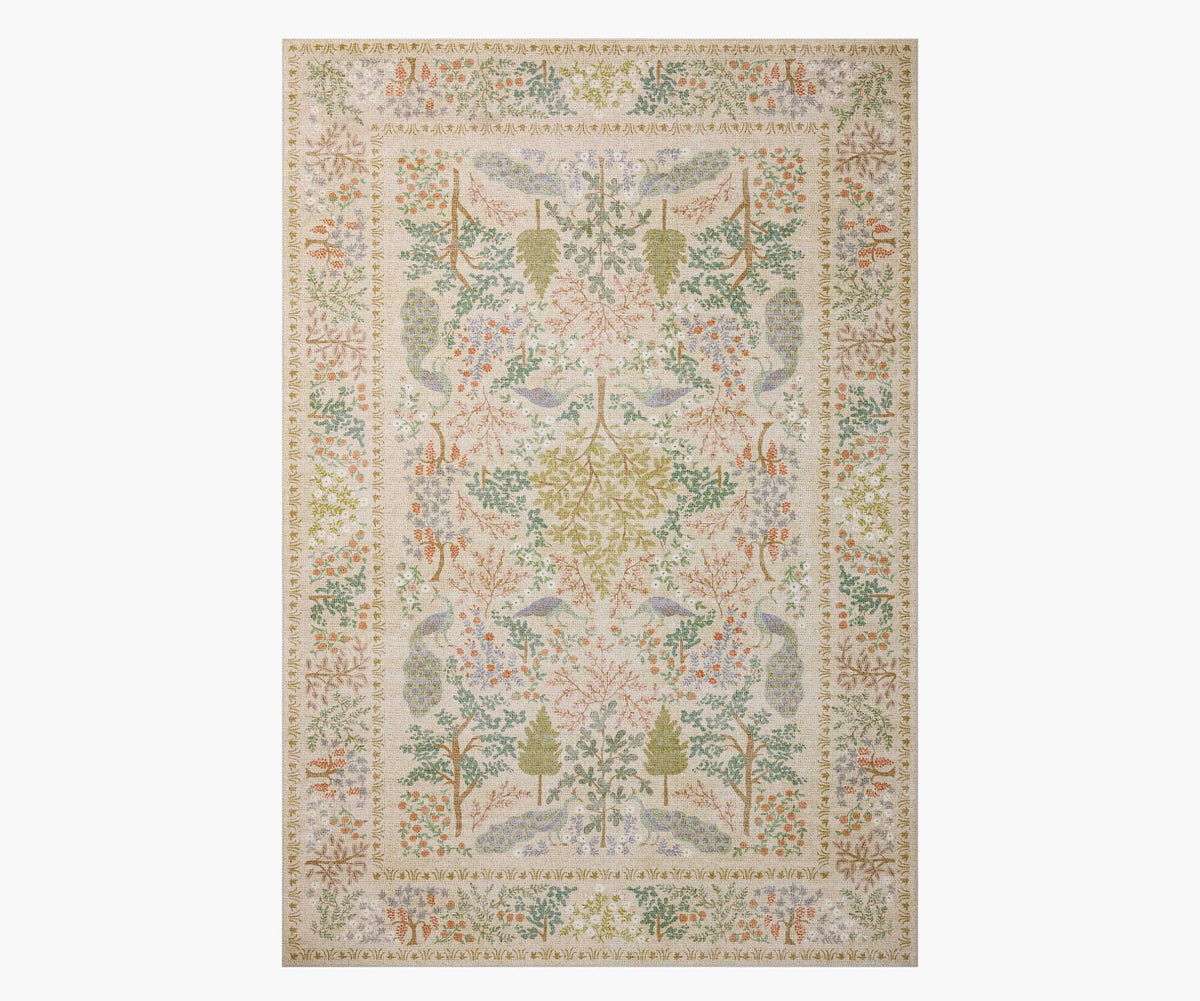 Tracy & Co Canopy Peacock Forest Printed Rug - Cream