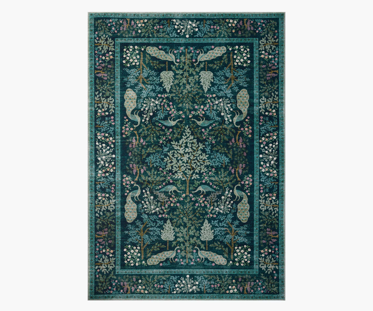 Tracy & Co Canopy Peacock Forest Printed Rug - Teal