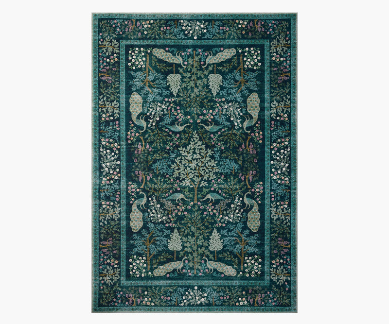 Tracy & Co Canopy Peacock Forest Printed Rug - Teal