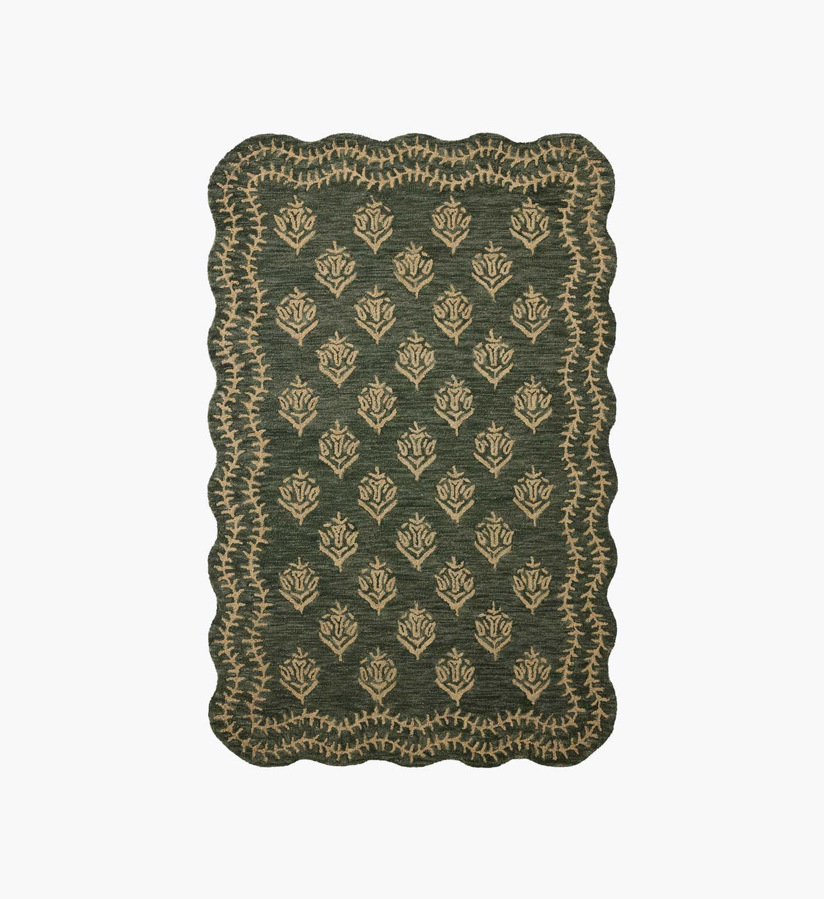 Tracy & Co Lisette Wool Hooked Rug - Forest & Oatmeal