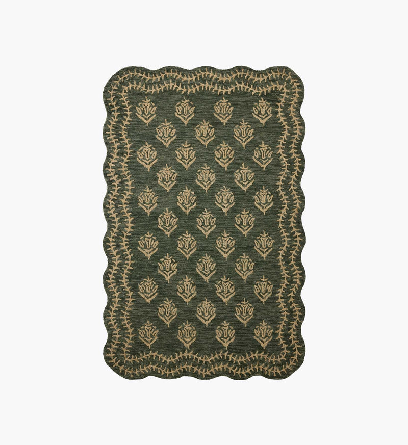 Tracy & Co Lisette Wool Hooked Rug - Forest & Oatmeal