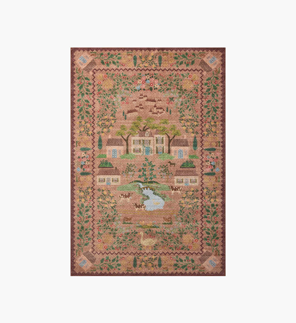 Tracy & Co Orchard Country Farm Washable Rug - Mauve