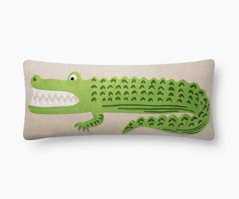 Tracy & Co Alligator Embroidered Pillow - Green