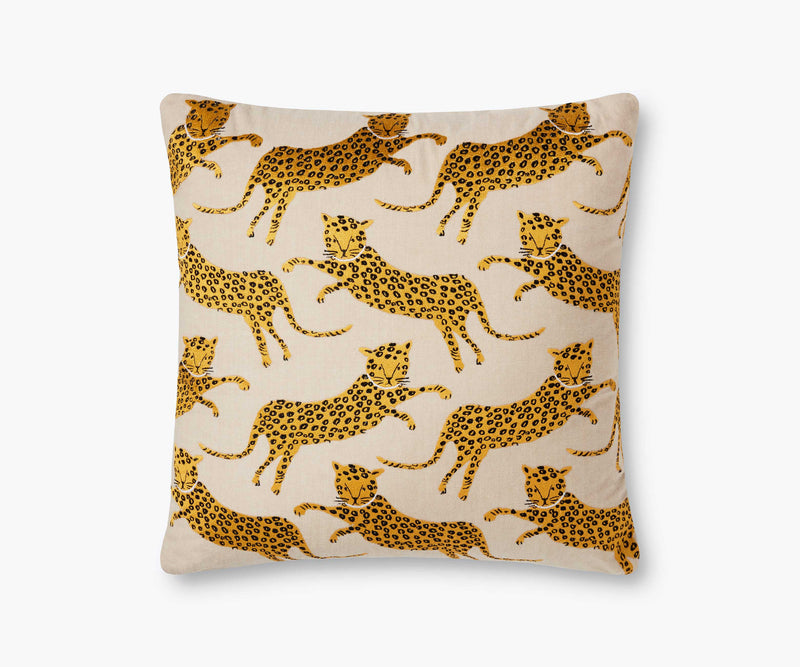 Tracy & Co Leap of Leopards Embroidered Pillow - Metallic Gold