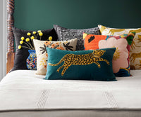 Tracy & Co Leap of Leopards Embroidered Pillow - Metallic Gold