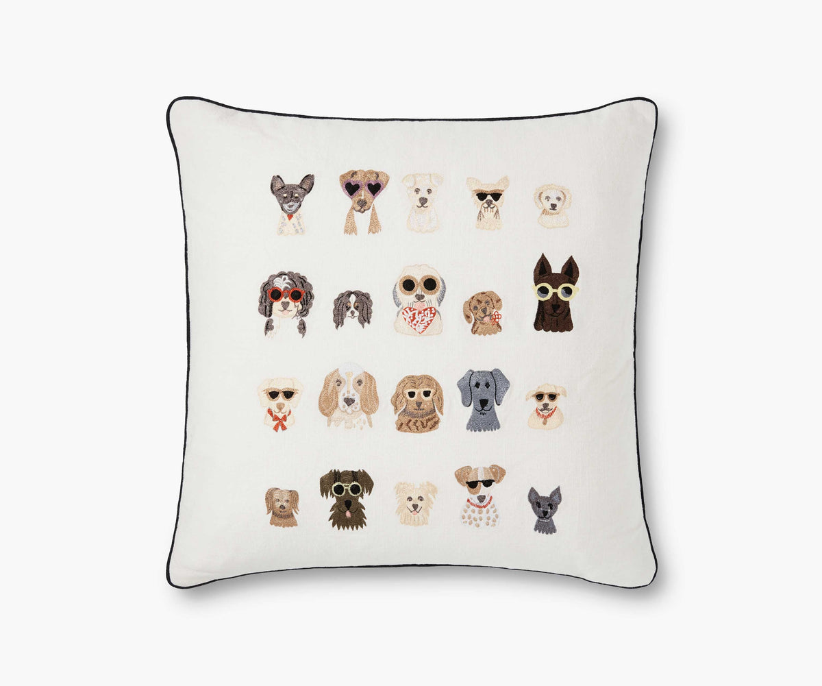 Tracy & Co Dog Days Embroidered Pillow - Cream
