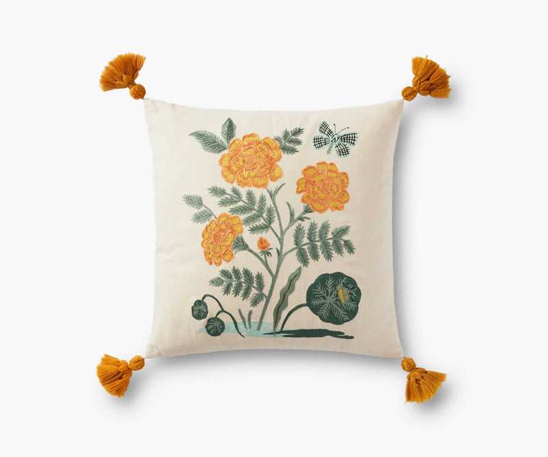 Tracy & Co French Marigold Embroidered Pillow - Natural