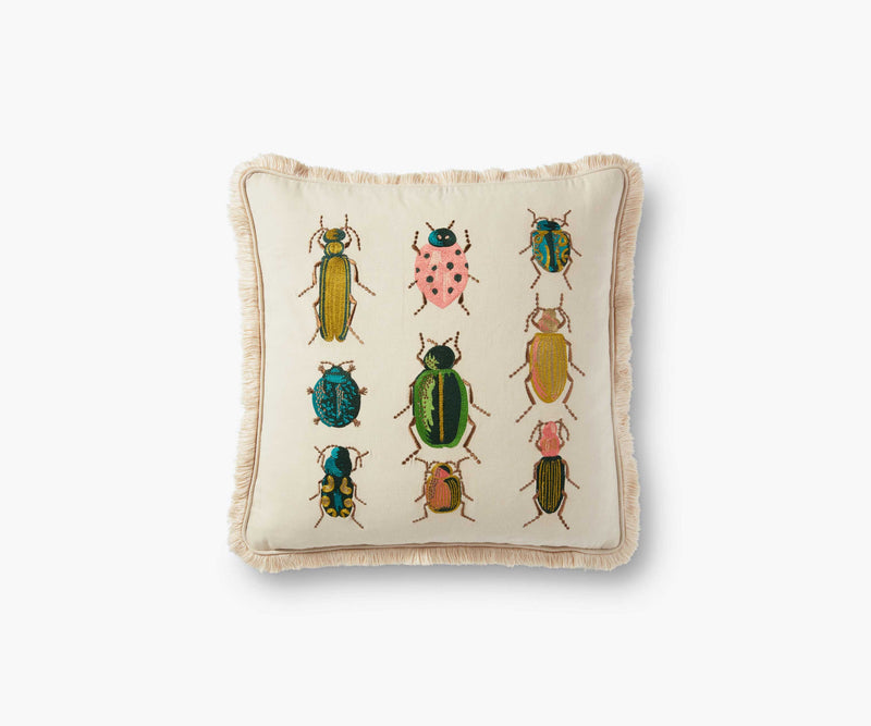 Tracy & Co Beetles and Bugs Embroidered Pillow - Natural