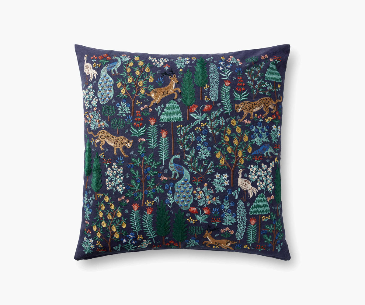 Tracy & Co Menagerie Forest Embroidered Pillow - Navy
