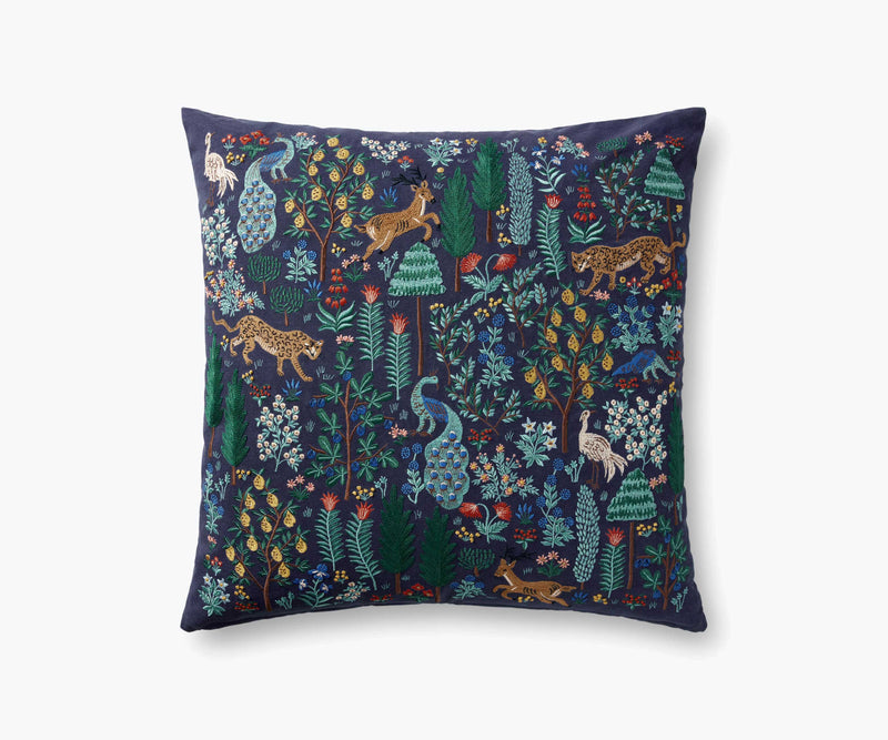 Tracy & Co Menagerie Forest Embroidered Pillow - Navy