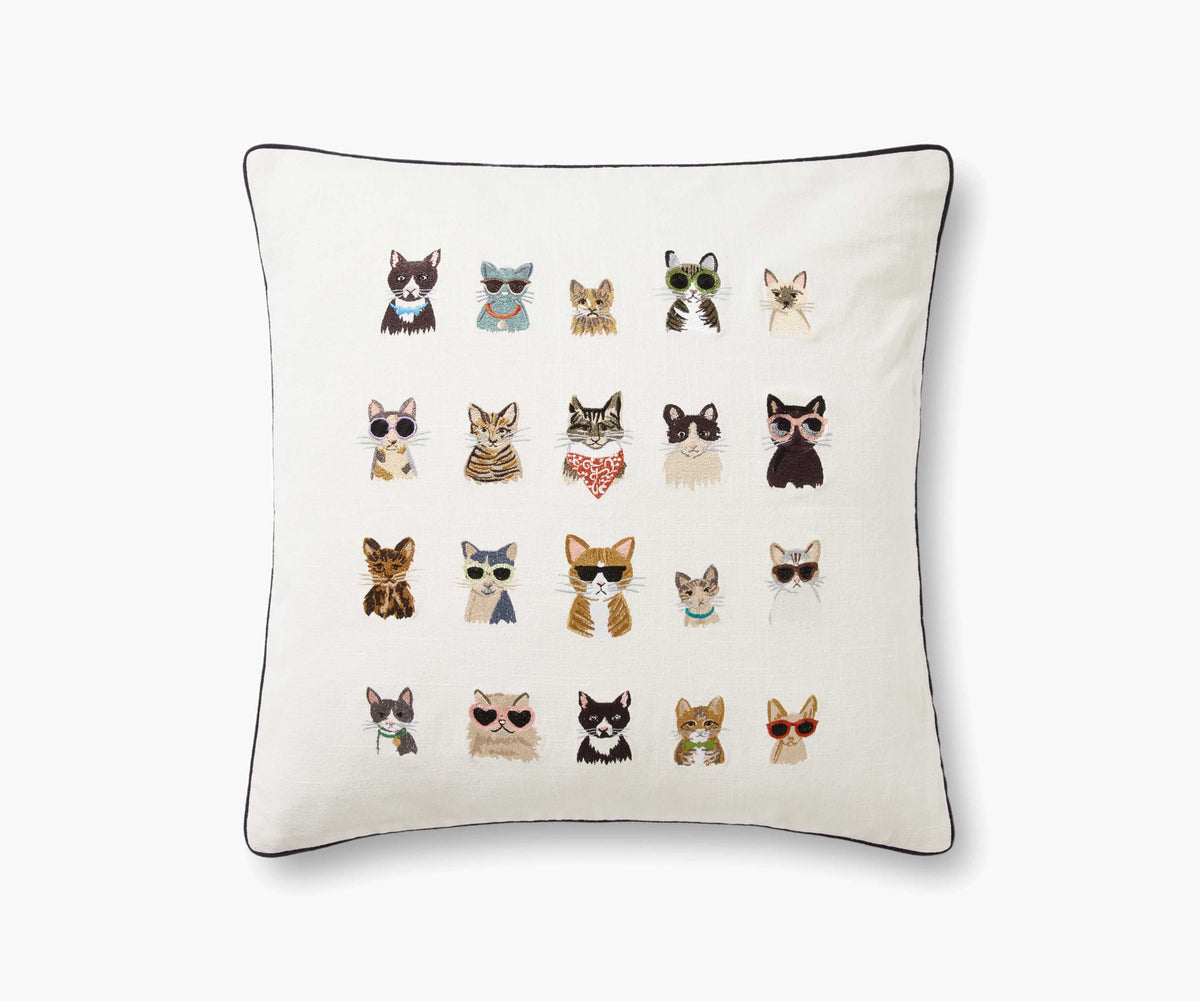 Tracy & Co Cool Cats Embroidered Pillow - Cream