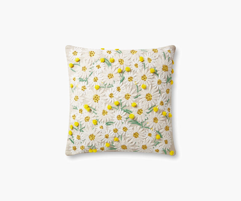 Tracy & Co Daisies Embroidered Pillow - Khaki