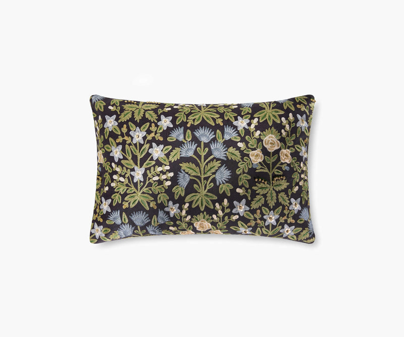 Tracy & Co Mughal Rose Embroidered Lumbar Pillow - Black