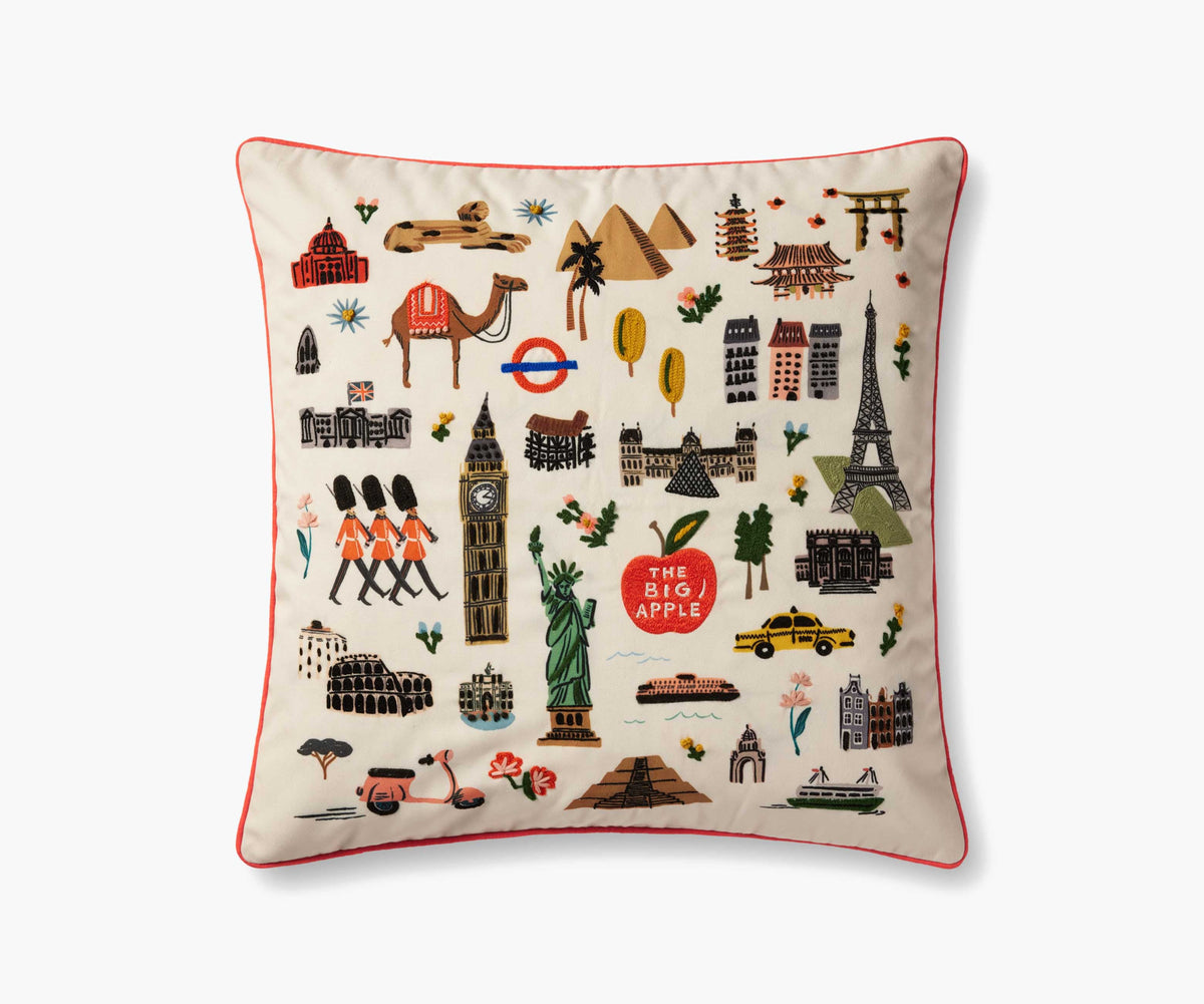 Tracy & Co Bon Voyage Embroidered Pillow - Cream