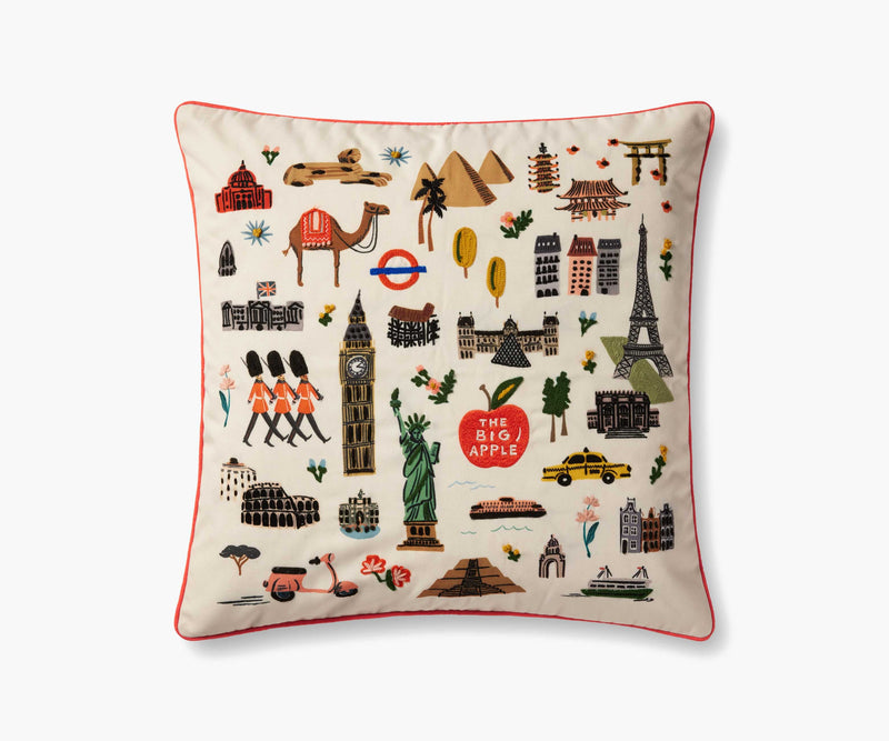Tracy & Co Bon Voyage Embroidered Pillow - Cream