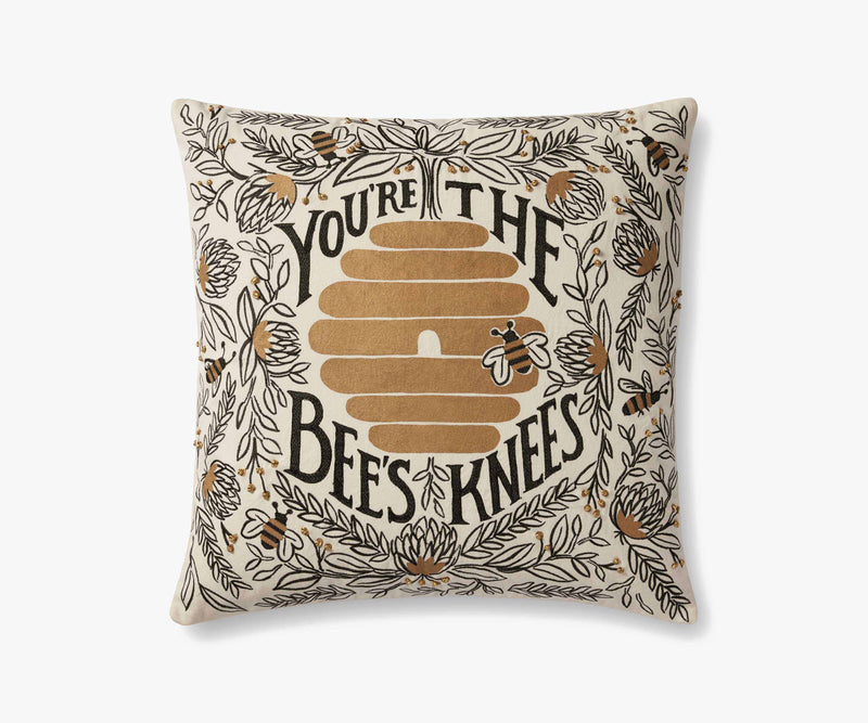 Tracy & Co Bee's Knees Embroidered Pillow - Black & Gold