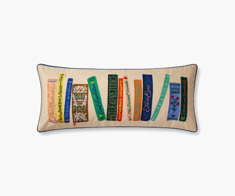 Tracy & Co Book Club Embroidered Lumbar Pillow - Cream
