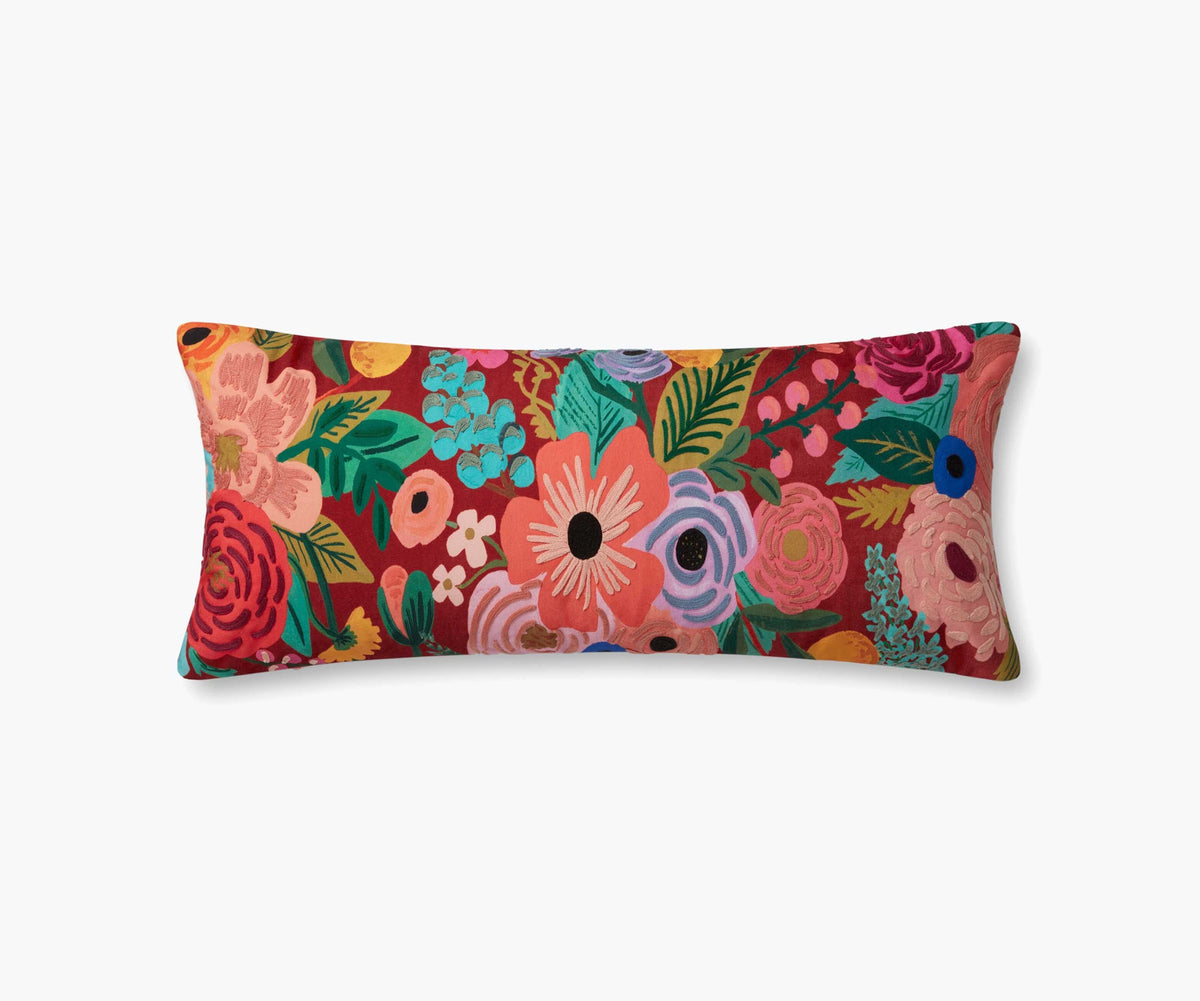 Tracy & Co Garden Party Embroidered Lumbar Pillow - Rust