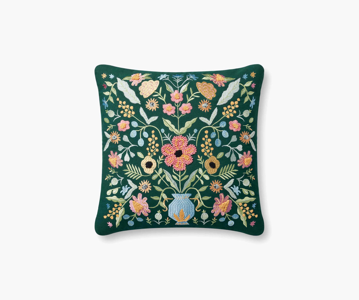 Tracy & Co Gabriella Embroidered Pillow - Evergreen Multi