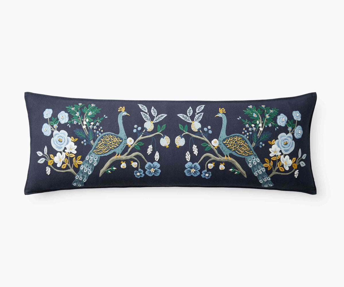 Tracy & Co Embroidered Lumbar Pillow Cover - Peacock