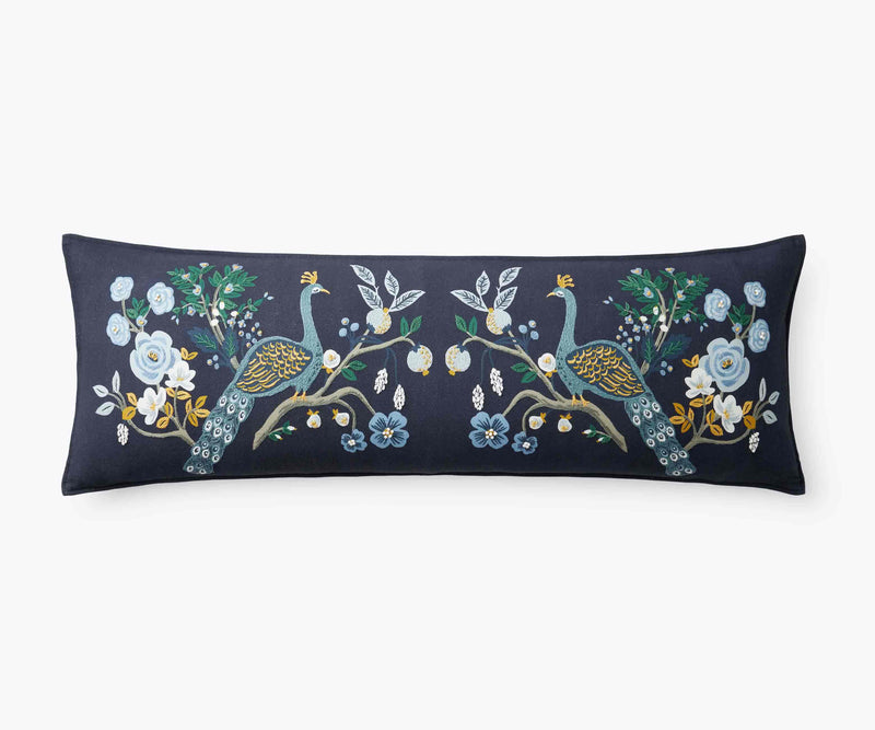 Tracy & Co Embroidered Lumbar Pillow Cover - Peacock