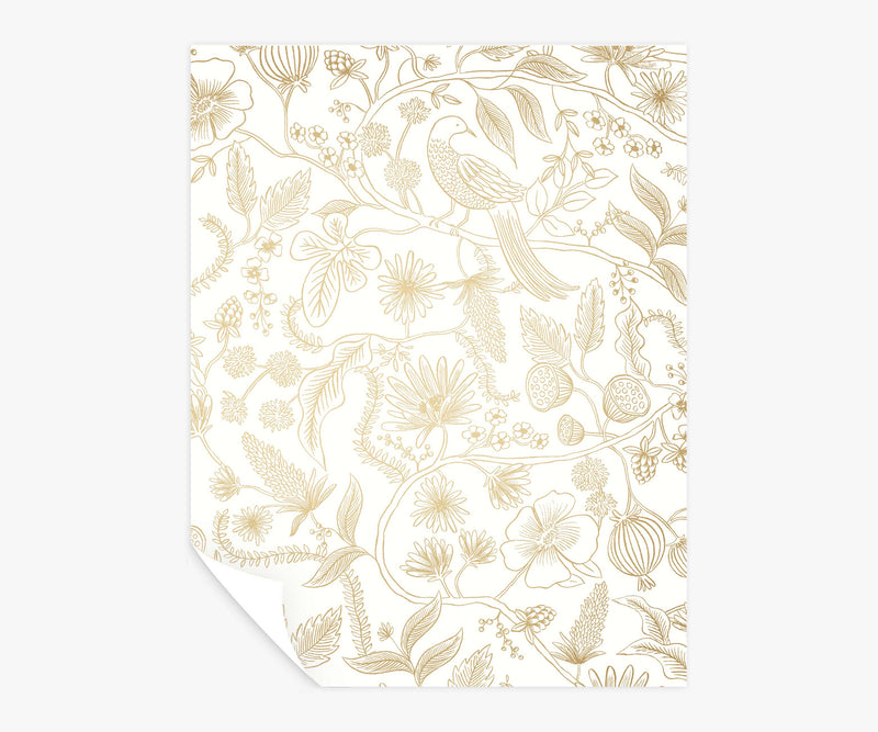 Tracy & Co Aviary Peel & Stick Wallpaper Sample - Metallic Gold & Cream