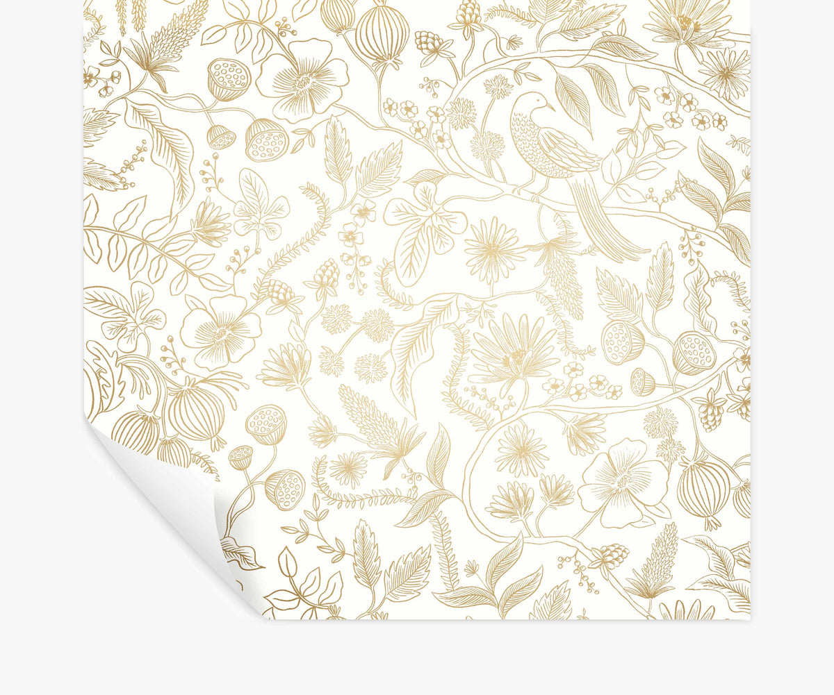 Tracy & Co Aviary Peel & Stick Wallpaper - Metallic Gold & Cream