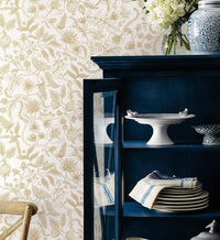 Tracy & Co Aviary Peel & Stick Wallpaper - Metallic Gold & Cream