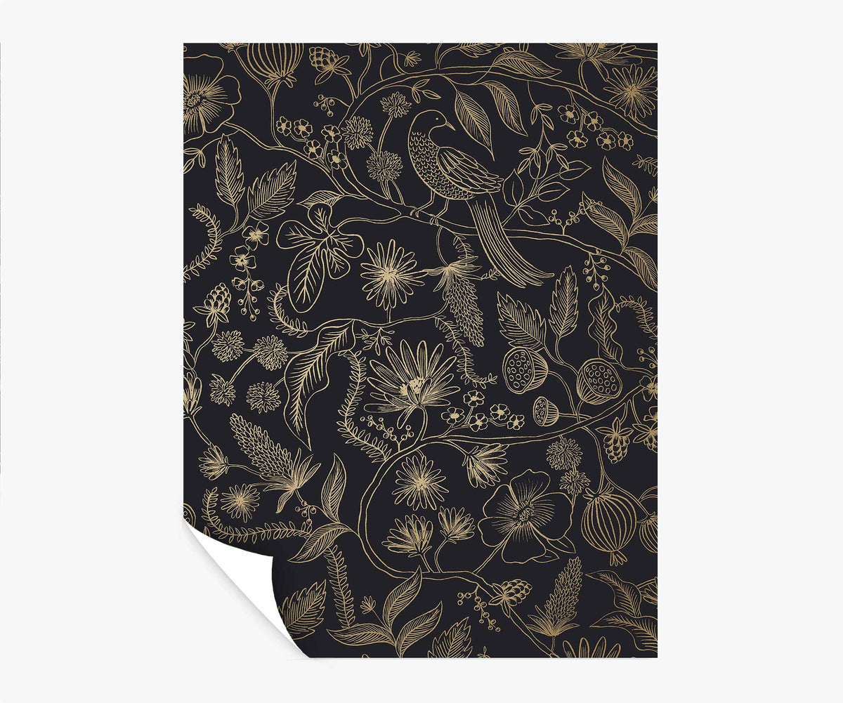 Tracy & Co Aviary Peel & Stick Wallpaper Sample - Metallic Gold & Black