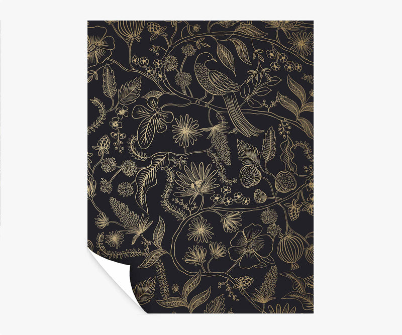 Tracy & Co Aviary Peel & Stick Wallpaper Sample - Metallic Gold & Black