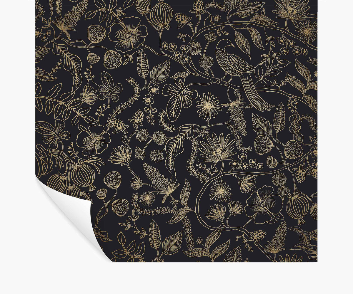 Tracy & Co Aviary Peel & Stick Wallpaper - Metallic Gold & Black