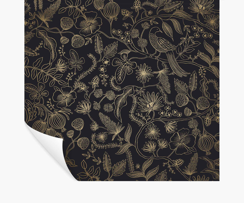 Tracy & Co Aviary Peel & Stick Wallpaper - Metallic Gold & Black
