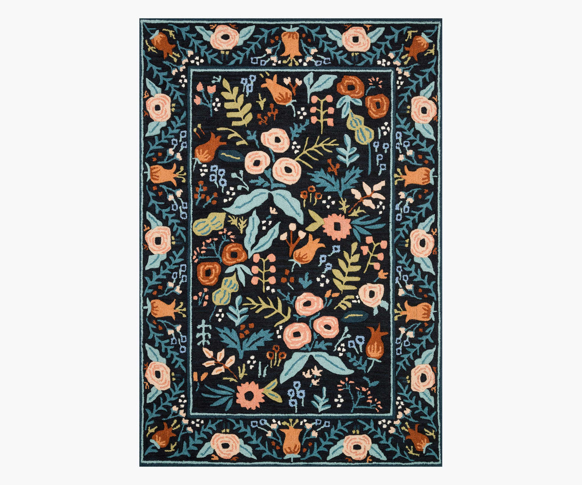 Tracy & Co Les Fleurs Lourdes Wool-Hooked Rug - Black