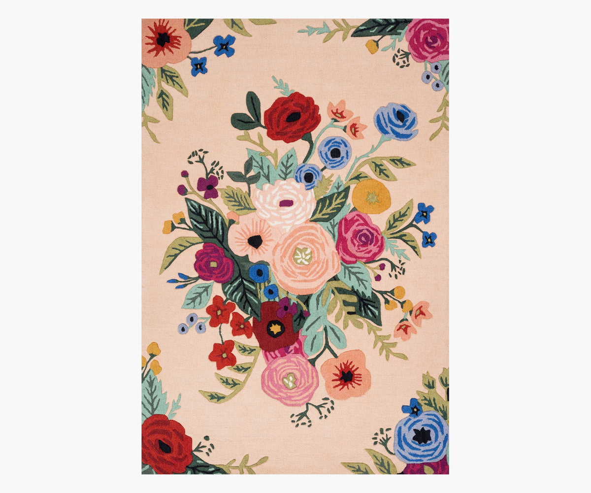Tracy & Co Les Fleurs Juliet Rose Bouquet Wool-Hooked Rug - Blush