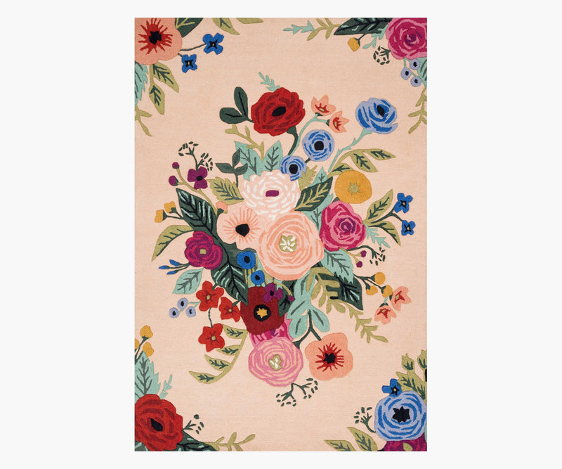 Tracy & Co Les Fleurs Juliet Rose Bouquet Wool-Hooked Rug - Blush