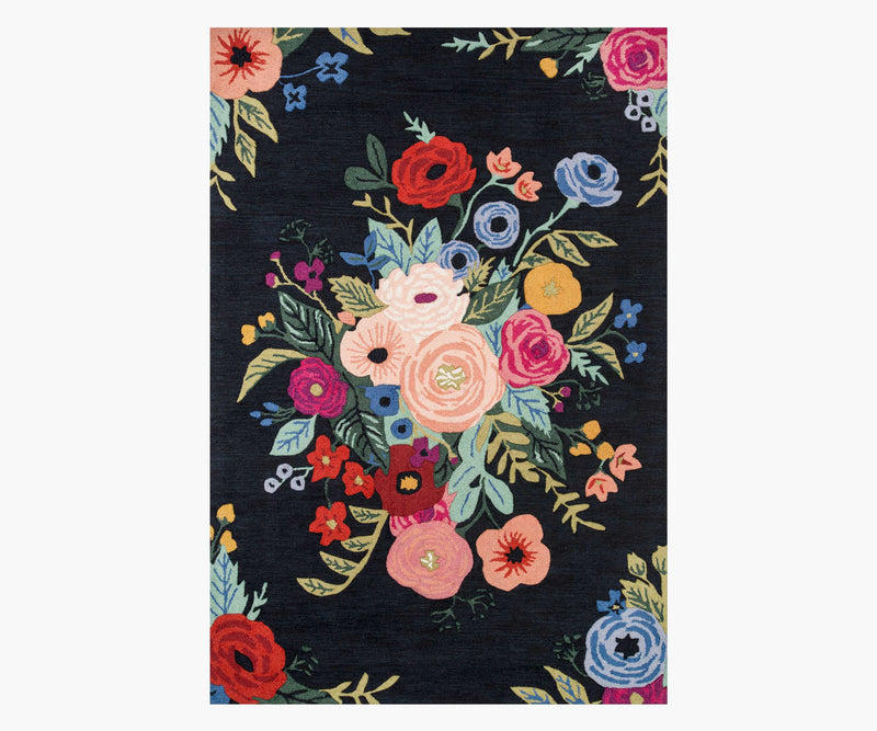 Tracy & Co Les Fleurs Juliet Rose Bouquet Wool-Hooked Rug - Black