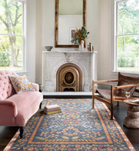 Tracy & Co Fiore Florence Power Loomed Rug - Navy & Rust