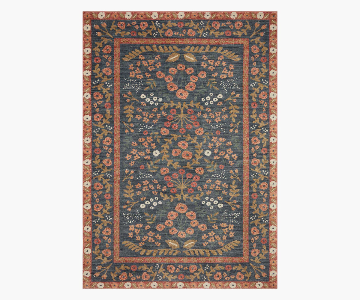 Tracy & Co Fiore Florence Power Loomed Rug - Navy & Rust