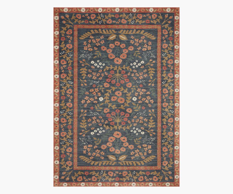 Tracy & Co Fiore Florence Power Loomed Rug - Navy & Rust