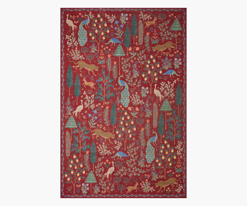 Tracy & Co Menagerie Forest Printed Rug - Crimson